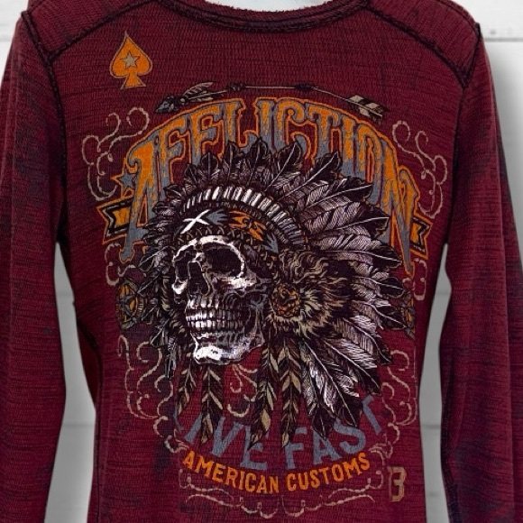 Affliction Men’s XL Reversible Long Sleeve Thermal Shirt Skull Native Graphic - Picture 1 of 12